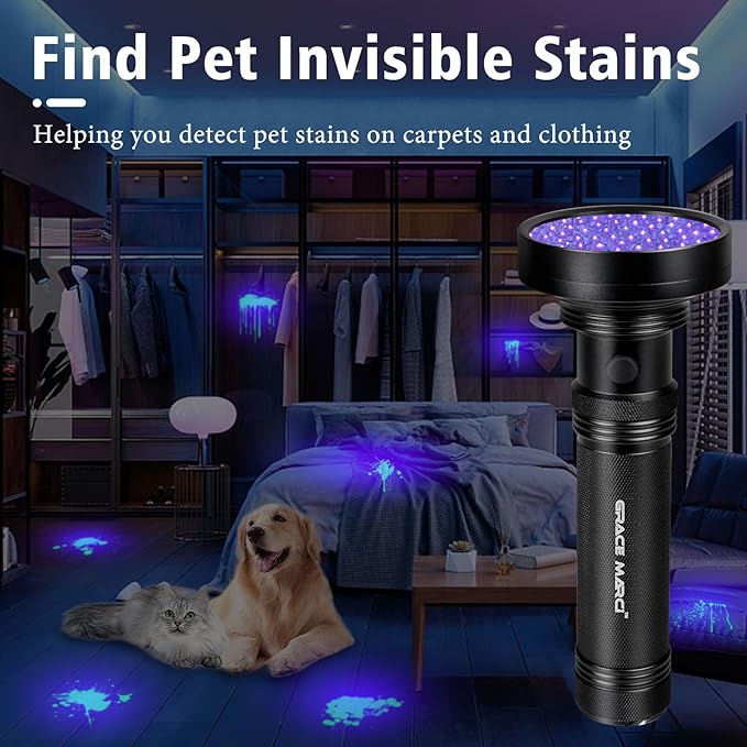 UV Flashlight Black Light, 100 LED Blacklight Flashlight for Dog/Cat Pet Urine Detector, Bed Bug, Scorpion, Show Drying Urine Stains on Toilets