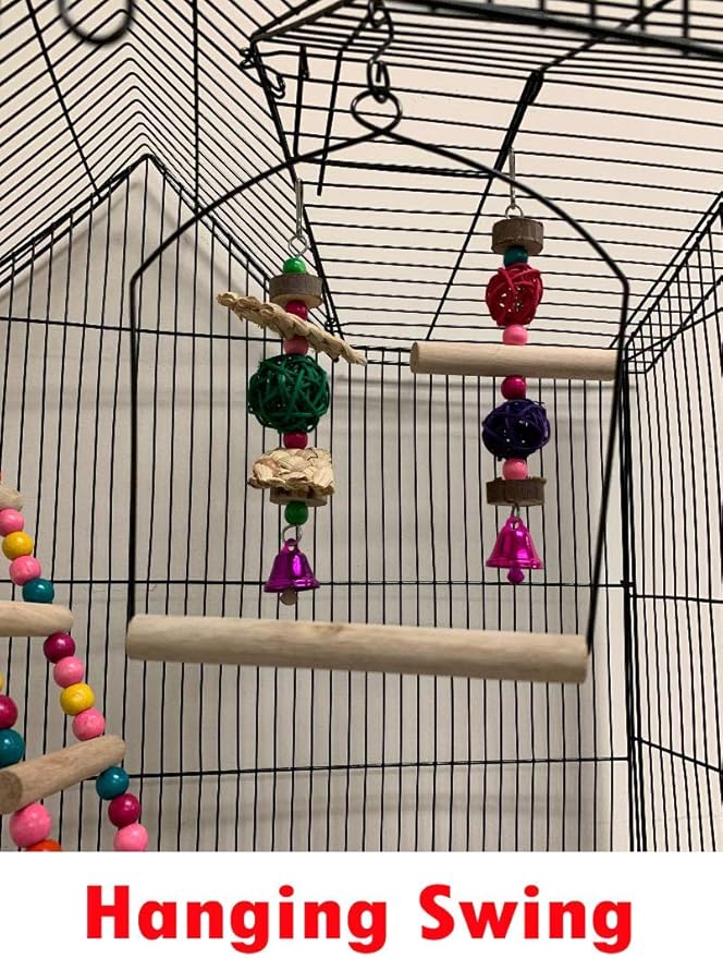 Large Canary Parakeet Cockatiel Lovebird Finch Roof Top Bird Cage with Stand -18"x14"x63" (Black with Toy)