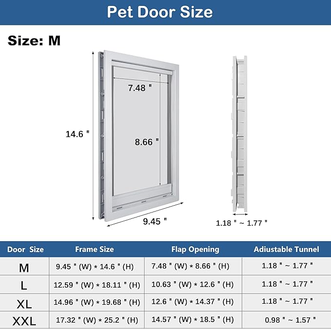 CEESC Dog Door with Soft Transparent Magnetic Flap and Snap-in Closing Panel, Premium PVC Plastic Doggie Door for Small Dog and Cat(M,White)