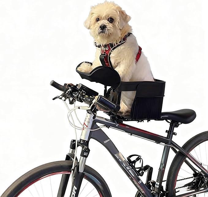 Front Bike Dog Seat & Pet Basket – Quick Release, Secure Safety Straps, Breathable Mesh Sides & Thick Cushion, Fits Most Bicycles – Small Pet Carrier for Dogs/Cats