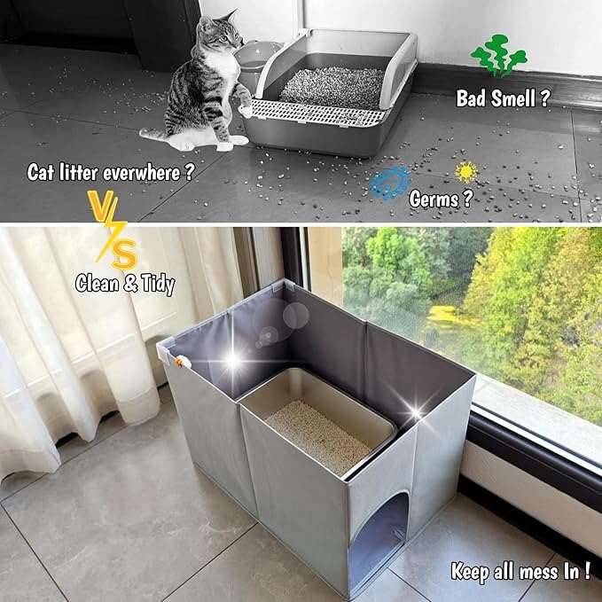 Dog Proof Cat Litter Box Enclosure, Open Top High Side, Less-Mess Extra Large Water Resistance Splash Guard for Pet Litter Pan, Scratch Proof Cover for Cat Litter Boxes