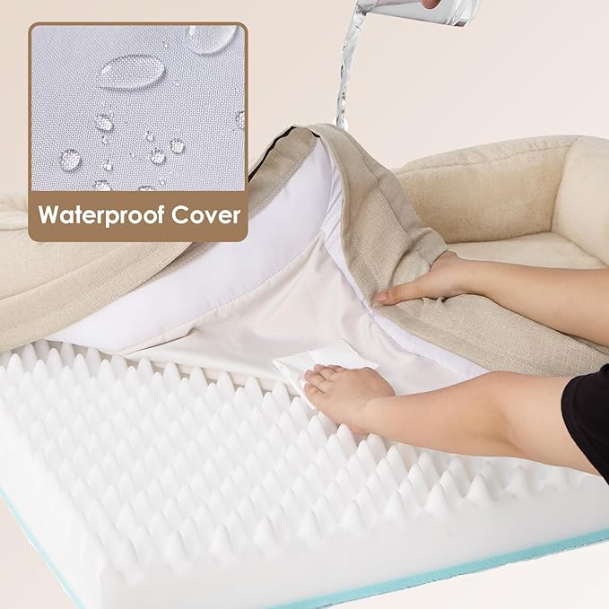 EHEYCIGA Orthopedic XXL Dog Bed for Large Sized Dog, 52x41x8 Inch Extra Large Memory Foam Dog Couch Bed with Sides, Waterproof Liner & Washable Removable Cover, Bolster Pet Sofa, Beige