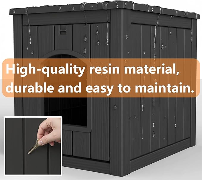 Resin Cat Litter Box Enclosure - Indoor Hidden Waterproof Furniture, Hidden Pet Box，Side Table(Black