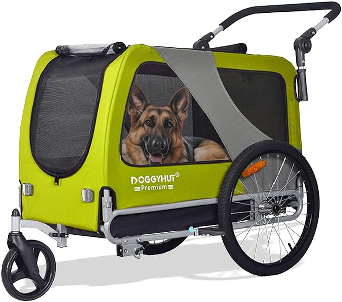 DOGGYHUT® Premium Large/XL Pet Bike Trailer & Stroller for Large Sized Dog or Multiple Small Dogs,Low Center of Gravity,Parking Brakes,Easy Folding Frame,Bicycle Carrier