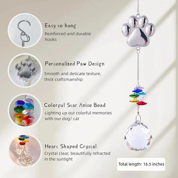 Pet Memorial Gifts Crystal Suncatcher: Dog Memorial Gifts, Loss of Dog Sympathy Gift, Pet Bereavement Ornament in Memory of Dog Cat- Paw Shape Keepsake for Dogs Puppy Passing Away Remembrance (Round)