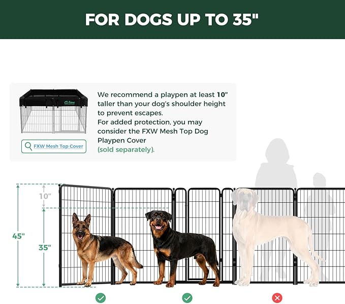 FXW Homeplus Unleashed Indoor Dog Playpen - Stress-Free and Safe Play, Heavy Duty 45 Inch 12 Panels Dog Pen for Large Dogs, Black│Patented
