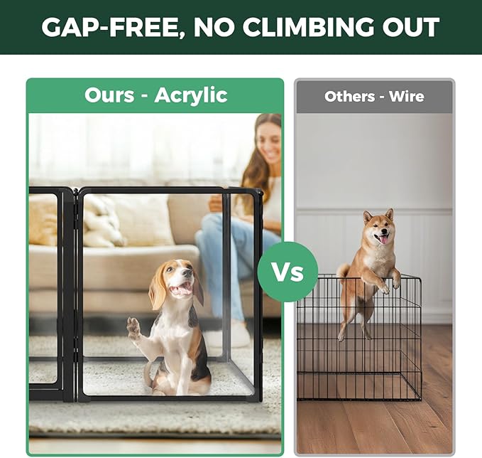 FXW AuraSpace Pro Metal & Acrylic Indoor Dog Playpen, All-Acrylic Clear Heavy-Duty Design, 32" Height 8 Panels for Small and Medium Dogs, Black│Patented