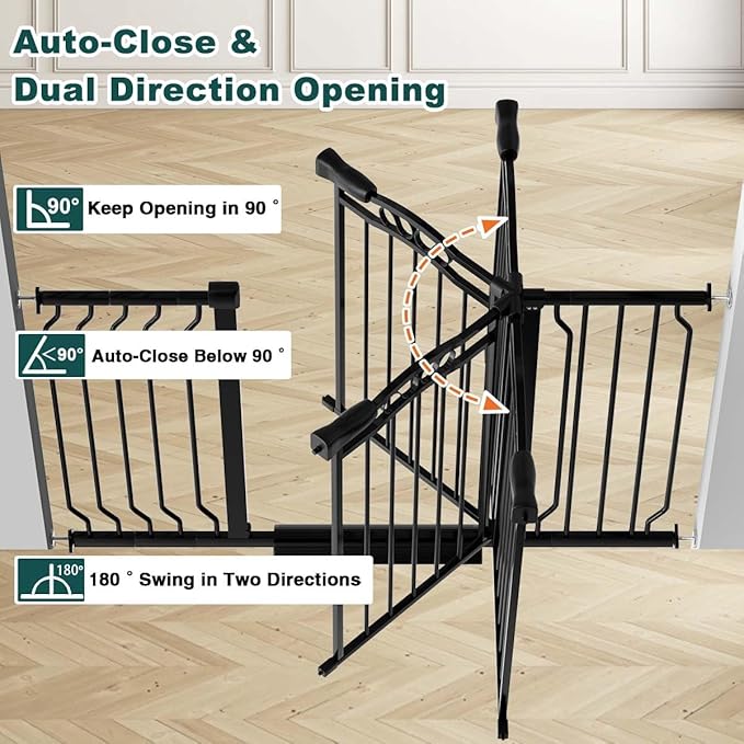 Fairy Baby 62.5"-71.6" Extra Wide Baby Gate Pressure Mount, Long Large Dog Gate Indoor Doorways Stairs, No Drill Safety Child Gate for Kids with Double Lock, Walk Thru Pet Gate for Puppy Doggy, Black
