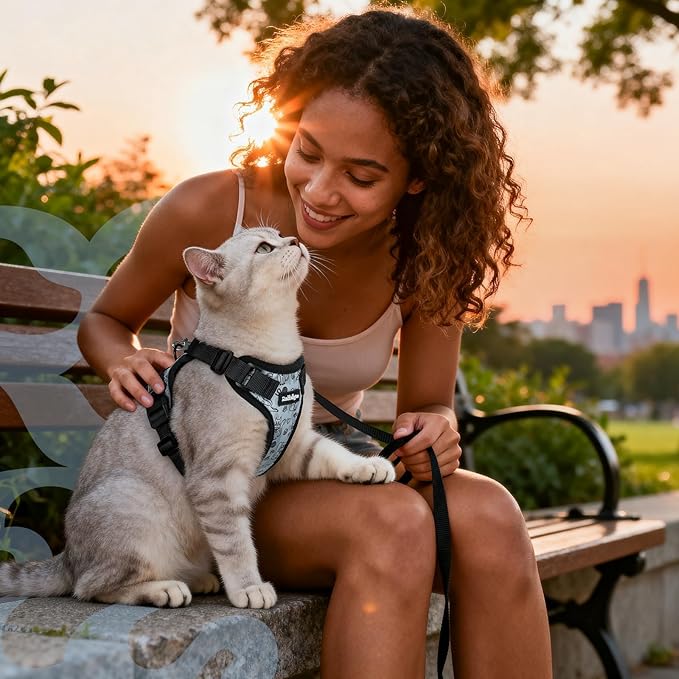 rabbitgoo Cat Harness and Leash for Walking, Escape Proof Soft Adjustable Vest Harnesses for Cats, Easy Control Breathable Reflective Strips Jacket, Doodle Gray,XS