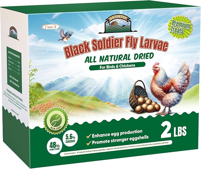 2LB Dried Black Soldier Fly Larvae for Chickens Treats Bulk, Non GMO BSF Larvae 85X More Calcium Than Dried Mealworms for Laying Hens, Chicken Worms for Wild Birds