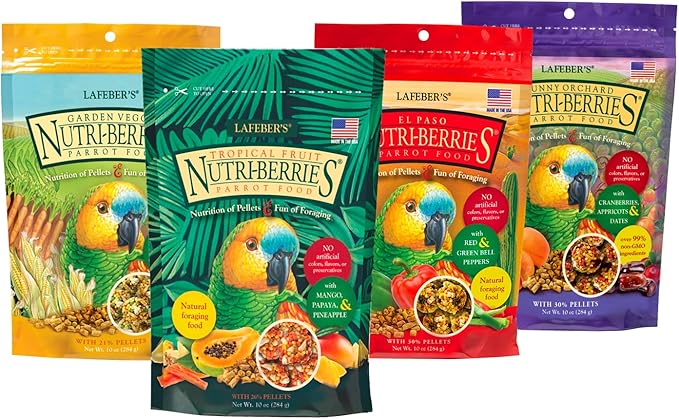 LAFEBER'S Gourmet Nutri-Berries Pet Bird Food Variety Sampler Bundles, Made with Non-GMO and Human-Grade Ingredients, for Parrots, 10 oz. Each (4 Pk Bundle)