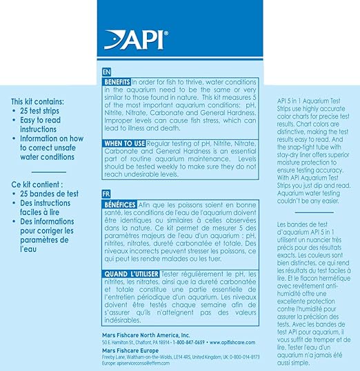 API 5-in-1 Test Strips Freshwater and Saltwater Aquarium Test Strips 25-Count Box