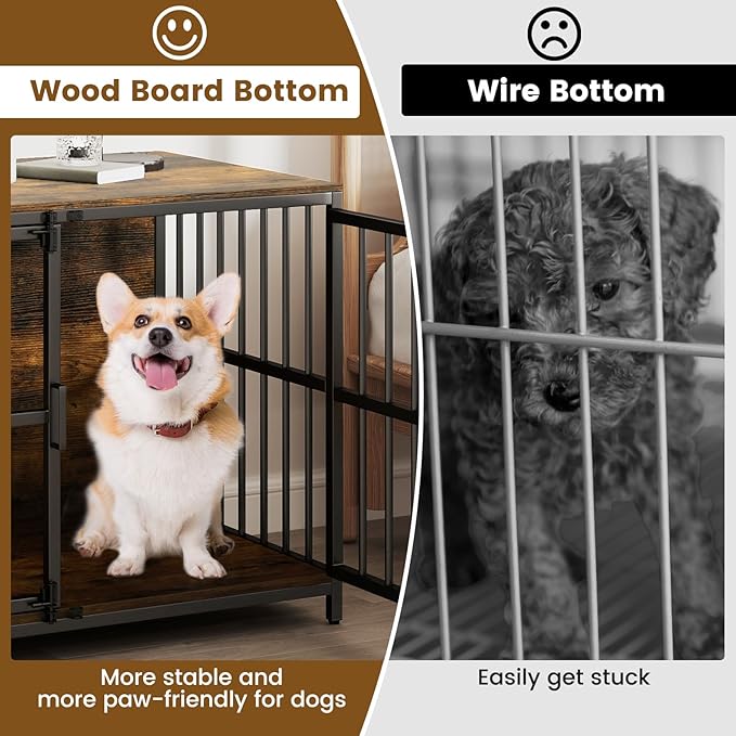 PETSITE 40 Inch Industrial Dog Crate Furniture, Heavy Duty Wooden Dog Kennel with Double Lockable Doors, Decorative Dog Cage End Side Table for Small and Medium Sized Dogs (Rustic Brown)