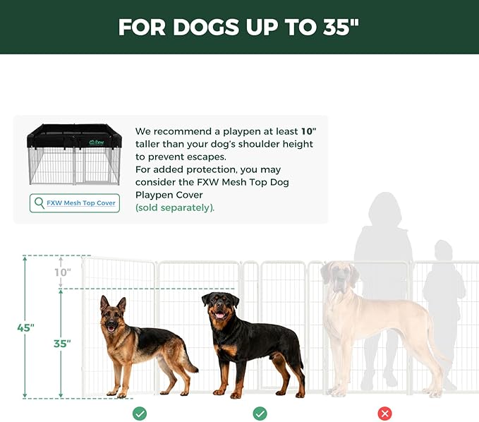 FXW Homeplus Unleashed Indoor Dog Playpen - Stress-Free and Safe Play, Heavy Duty 45 Inch 16 Panels Dog Pen for Large Dogs, White│Patented