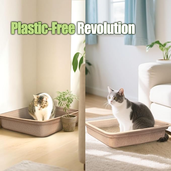 Disposable Litter Boxes for Cats Large: 2/4/6/8-Pack 17.5'' x 13.5'' Leak-Proof Sustainable for Indoor/Travel Use Standalone or as Liner 4-Pack