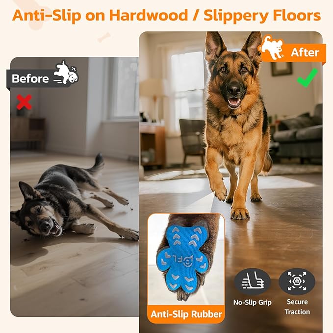 Anti-Slip Dog Paw Protector Pads for Senior Dogs, Dog Paw Blue Stickers with Strong Traction on Hardwood Floor, Dog Essentials,12sets(48pcs) XXXL(80+lbs)