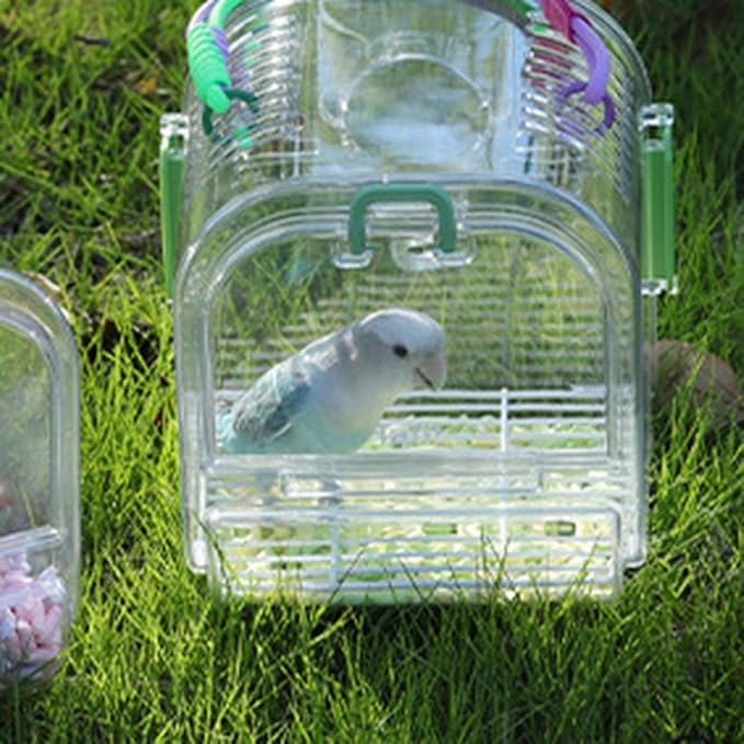 Portable Plastic Bird Cages for Outdoor, Lightweight Ventilated Travel Bird Cage with Handle, Waterproof Bird Carrier for Small Birds and Budgies, Easy to Carry (Green)