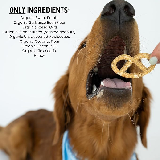 Winnie Lou Organic Dog Treats – Natural Biscuits, USA Made, Organic Ingredients, Clean, sensative Stomach, Small Breed, Large Breed, high Protein, Hypoallergenic, Peanut Butter Pretzels (Pack of 2)