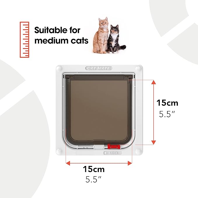 Cat Mate 2-Way-Locking Cat Flap (304) - Secure Lockable Door for Small to Medium Sized Cats, Easy to Install and Use, for Screen, UPVC and Wood, White