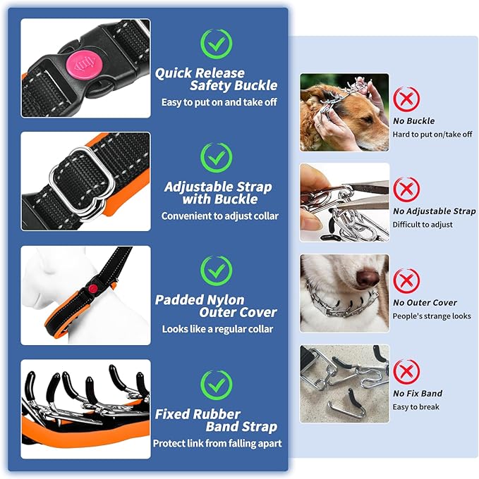 Martingale No Pull Dog Collar - Heavy Duty Nylon With Buckle, Adjustable Anti Pull Reflective Slip Collar for Large Medium Small Dog Training Walking L Orange