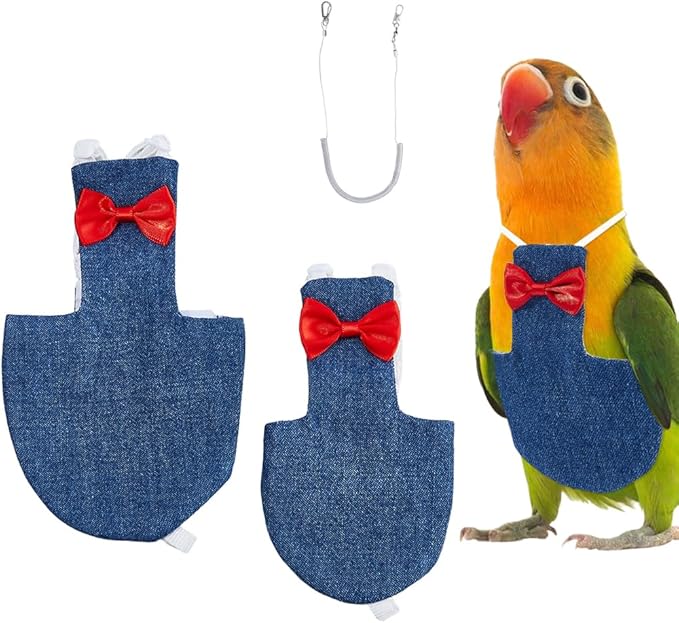 SUPERFINDINGS 2Pcs 2 Sizes Bird Diaper Harness Cockatiel Tuxedo Flight Suite Reusable Parrot Nappy Clothes Costume with Steel Wire Spring Rop for Parrots Pigeons Pet Supplies