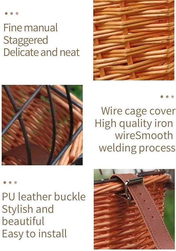 Dog Bike Basket Pet Bicycle Carrier| Natural Wicker Attachment with Protective Grille,Easy to Install Comfort Cotton Cushion,Mounting Bracket for Secure Bicycle Rear Luggage Rack for Daily Rides