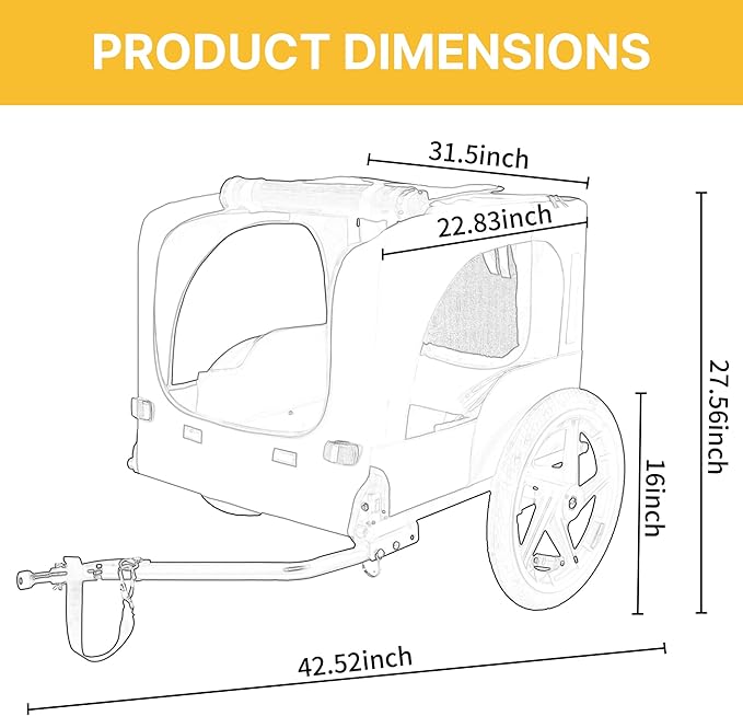Collapsible Pet Bike Trailer, Portable Dog Bicycle Trailer with Enhanced Safety Design, Weatherproof & Ventilated Pet Carrier for Small to Medium Pets Up to 66 lbs (Orange)