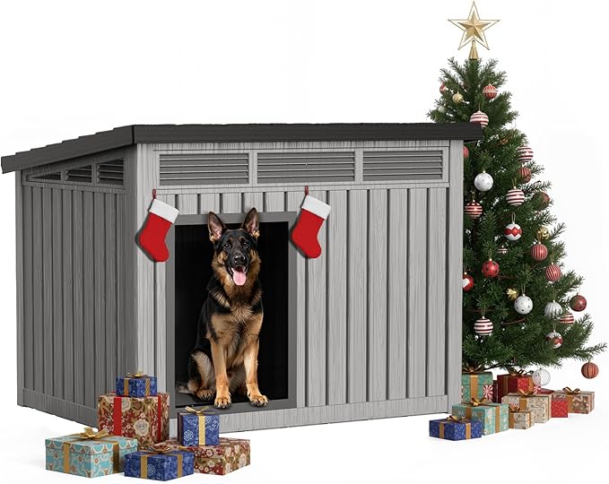 DRATO Large Dog House Outdoor for Indoor with Weatherproof & Removable Roof,Fits Small to Large (Gray, 42.87 * 32.95 * 31.61'')