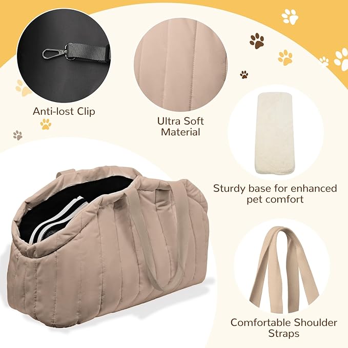 Dog Purse Carrier for Small Dogs - Dog Carrier Purse with Secure Harness Clip, Dog Tote Bag for Small Dogs and Puppies - Brown