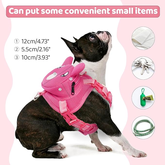 Dog Harness with Backpack, Adjustable Dog Backpack Harness for Small Medium Dogs, No-Pull Breathable Backpacks for Dogs to Wear, for Traveling, Hiking, Camping, Training, Pink XS