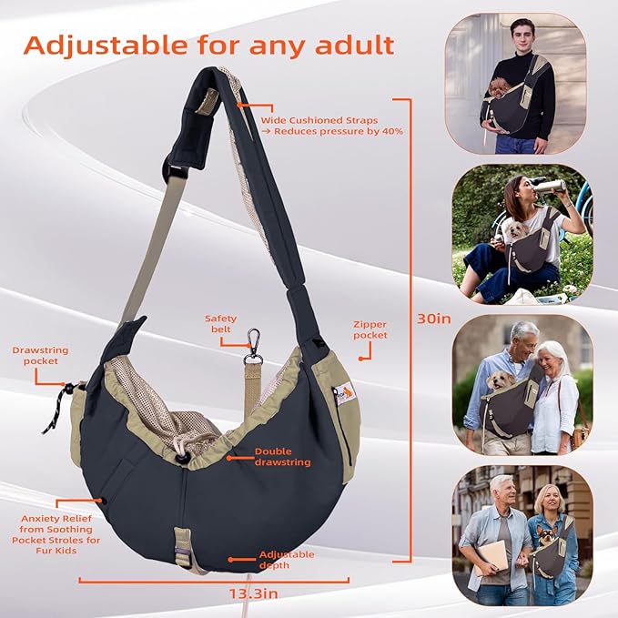 Dog Carrier Sling,Dog Carriers for Small Dogs & Cats Under 20 lbs,Puppy Carrying Backpack Pet Purse with Pockets,Adjustable Shoulder Strap,Hands Free for Travel (Black)