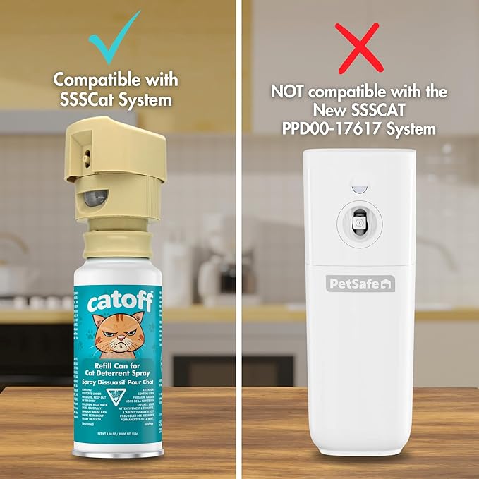 CatOFF Pack of 4 Refill Compatible with SSSCAT Indoor Cat Deterrent Spray System, Made in USA, 3.89 oz / 115 ml
