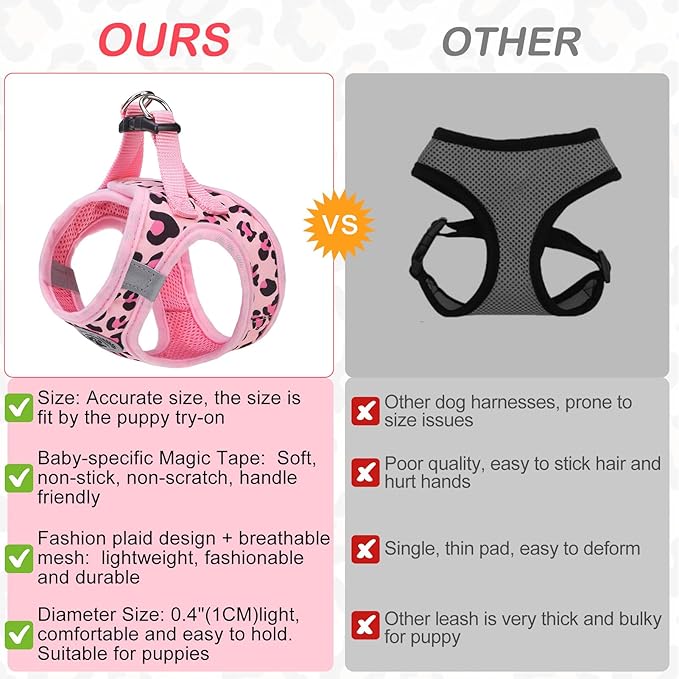 BEAUTYZOO Step in Dog Harness and Leash Set,Reflective Dog Harness No Pull No Choke Puppy Harness for Small Medium Large Dogs Cats,Soft Padded Mesh Vest Harnesses for Girl and Boy Pets, Leopard Pink S