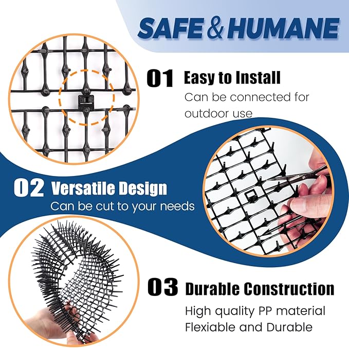 Hmyomina 13FT Scat Mat for Cats with Spikes and 12 Garden Staples - Outdoor/Indoor Pet Deterrent for Plants, Furniture, Car, and Yard