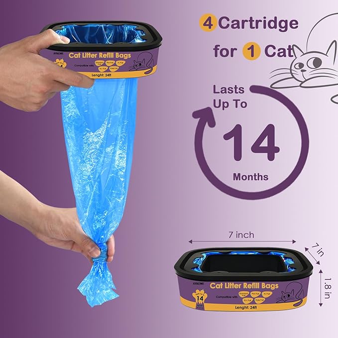 Cat Litter Refill Bags Cartridge Compatible with Genie Litter Standard, Plus, XL and XL+ pails,Lasts Up to 14 Weeks Per Cat (4 Pack)