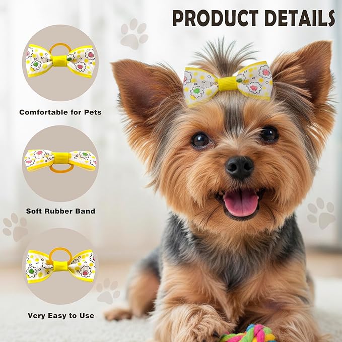 Puppy Dog Hair Bows: 2 inches with Rubber Bands Small Pet Grooming Girl Doggy Accessories 100pcs (50 Pairs)