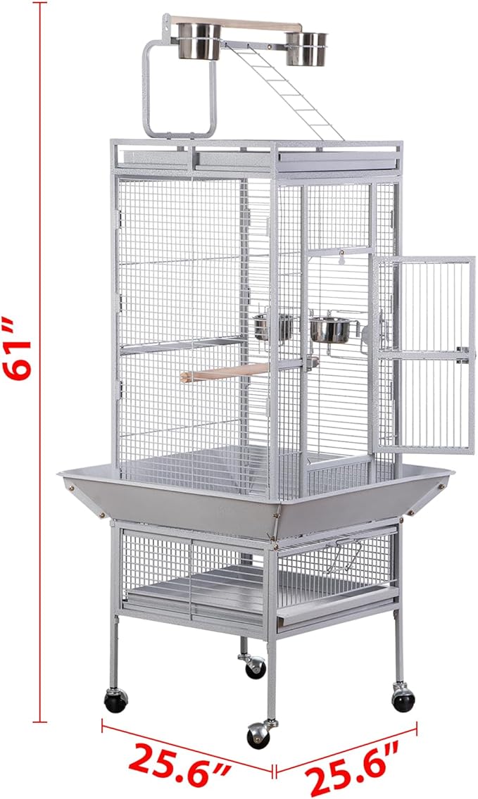 LEMY 61 Inch Bird Cage,Large Iron Flight Parakeet Cage with Play Top and Rolling Stand,White Indoor&Outdoor Use Birdcage for Parrots,Cockatiels,Conures,Lovebirds, Small Birds