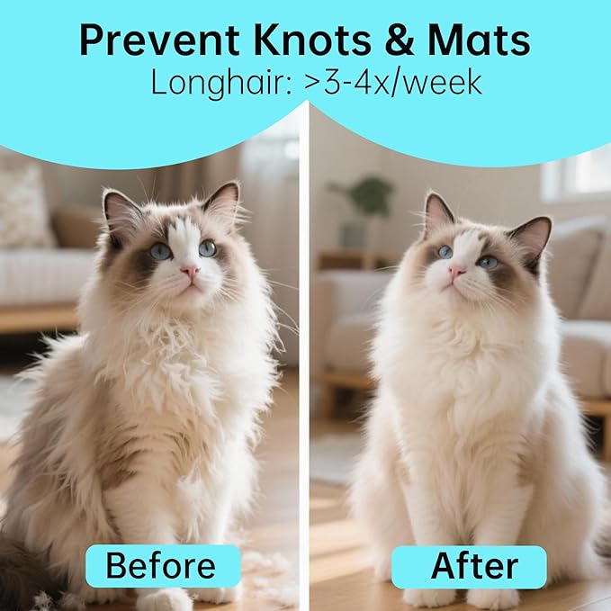 Prime Pets Long Pin Cat Brush, Self-Cleaning Slicker Brush for Indoor Cats, 3-in-1 Grooming Kit with Case for Dogs Small Animals, White