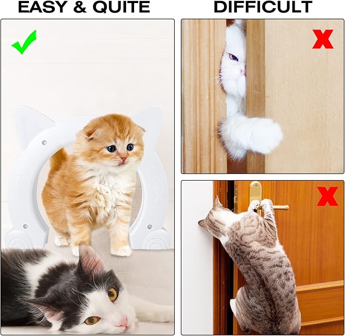 Cat Door Interior Pet Doors for Cats Kitty Shaped Hole Cat Gate Pass Fits Inside Door Hides Litter Box Furniture for Small Pets up to 21lbs