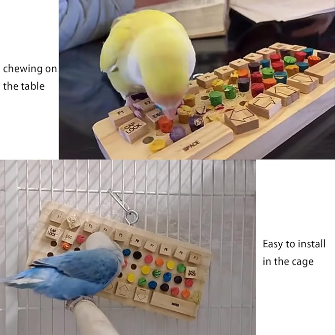Bird Chewable Keyboard Toy,Wooden Biting Training and Foraging Bird Toys,Bird Cage Accessories, Parakeet Toys (STARTOP1)