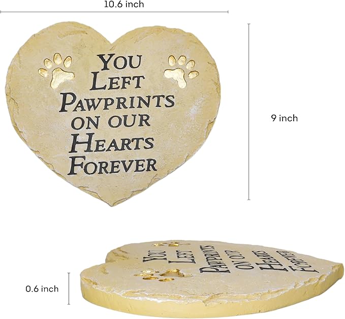 Lily's Home Pet Memorial Stone - Cat or Dog Grave Marker - Durable Waterproof Garden Memorial Stone for Indoor and Outdoor Use - Sympathy Gift for Pet Loss - Heart
