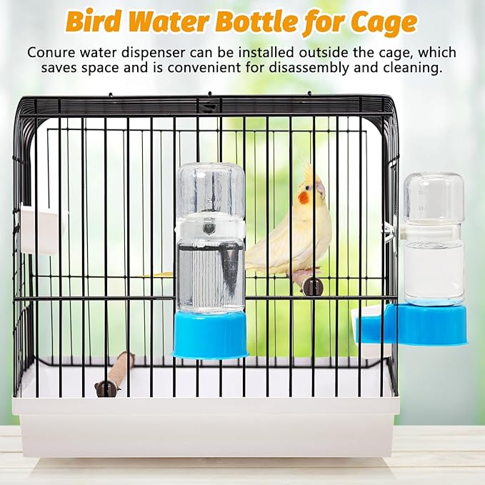 BNOSDM Automatic Bird Water Dispenser 2 Pcs No Mess Parrot Cage Water Feeder Drinker Suspended Bird Drinking Device Parakeet Cage Accessories for Budgies, Cockatiel, Conure, Canary, Finch (Blue)