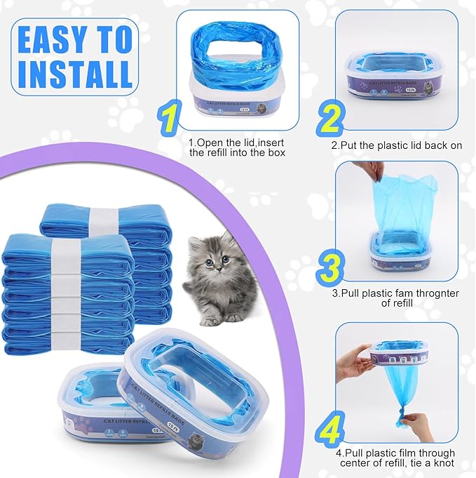 10 Pack Cat Litter Refill Bags Compatible with Your Litter Refill Cartridge,Enhanced Odor Control，Blue