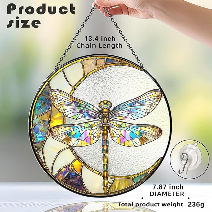 Dragonfly Suncatcher Stained Glass Window Hanging Decor - Vibrant Nature-Inspired Sun Catchers for Indoor Windows, Garden or Living Room, Unique Gift for Women, Housewarming & New Home Decoration