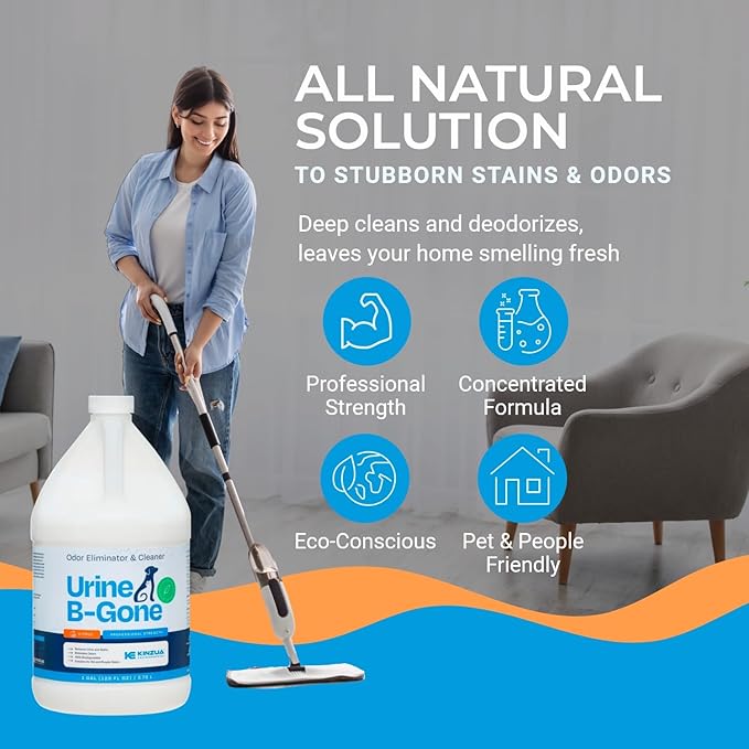 Urine B-Gone, Professional Enzyme Odor Eliminator & Pet Stain Remover, Human, Cat & Dog Urine Cleaner, Effective on Laundry, Carpets & More, Citrus Scent, 1 Gallon