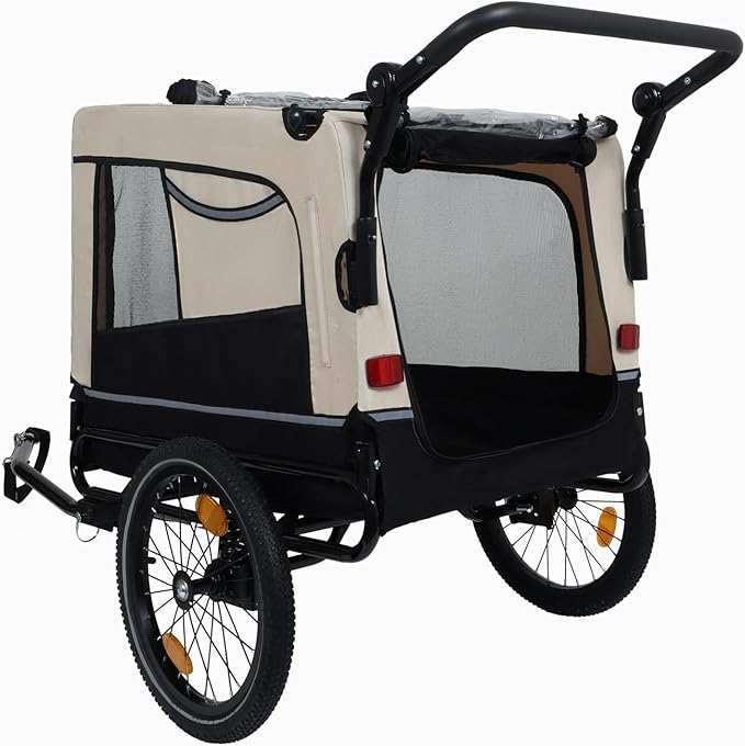 Extra Large Dog Bike Trailer, 2-in-1 Convertible Pet Stroller Cart Bicycle Carrier with Swivel Wheels & Universal Hitch, Foldable Pet/Cargo Carrier for Bicycles Camping Hiking
