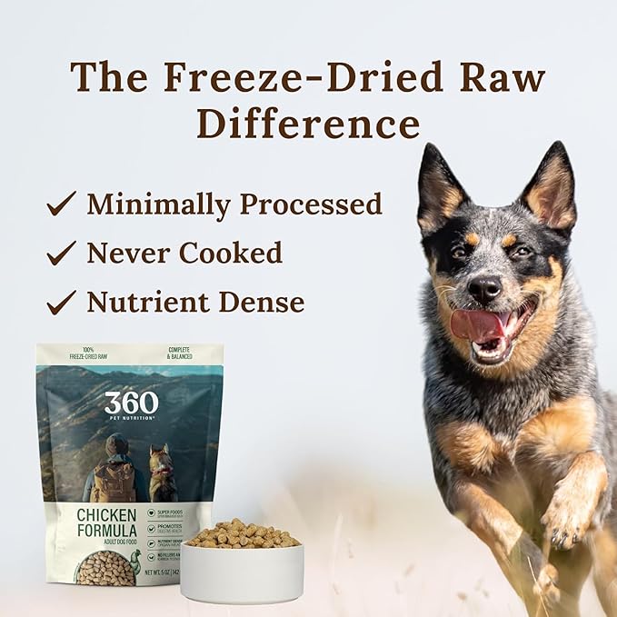360 Pet Nutrition Freeze-Dried Raw Dog Food – Chicken Recipe with Liver & Organs, High Protein, Omega-3s, Fruits, Veggies & Superfoods, Grain-Free, No Fillers 4 x 16 oz Made in USA