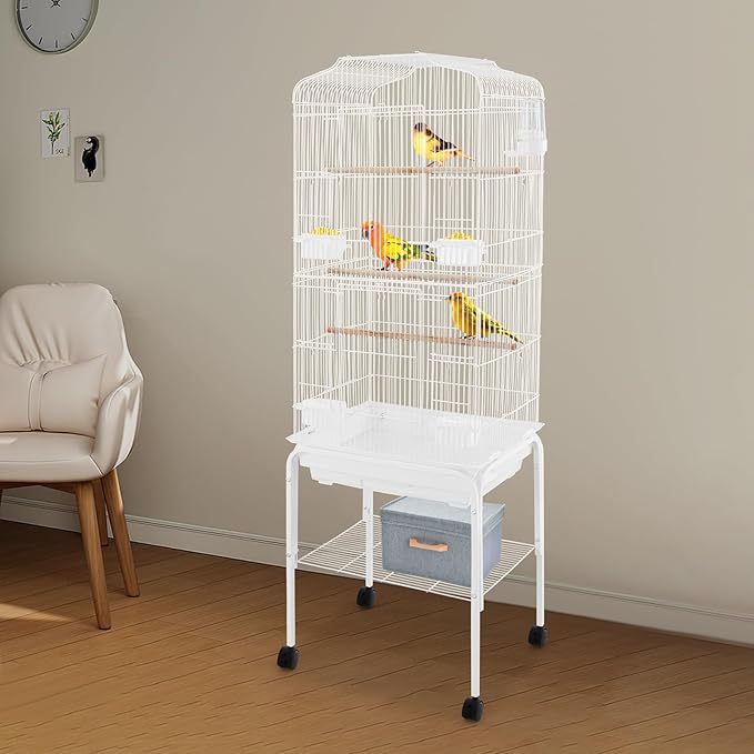 54 inch Large Parrot Bird Cage, Medium Small Bird Cage with Detachable Rolling Stand, Durable Wrought Iron Parakeet Cages for Parakeets Finches Canaries Lovebirds Cockatiels Budgies