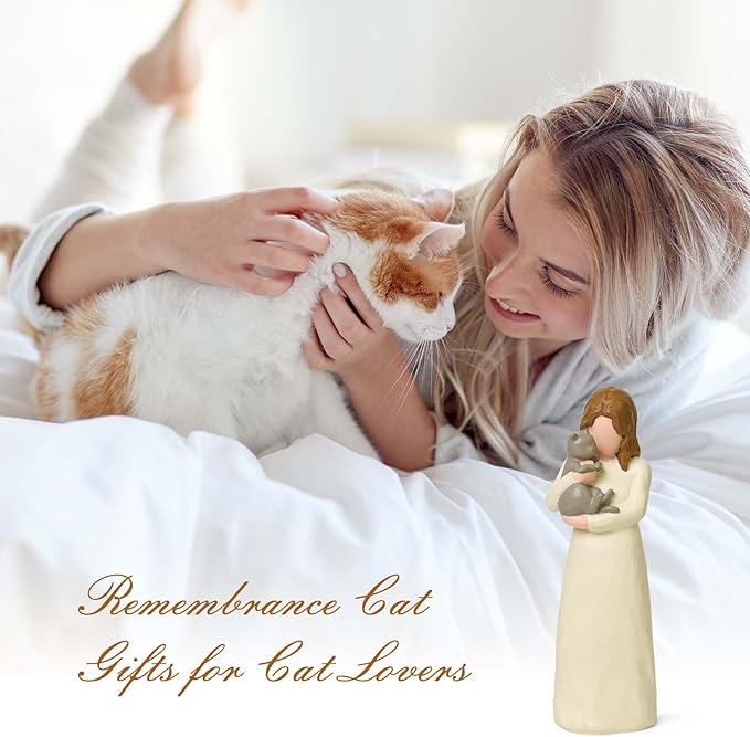 Cuayaes Grey Cat Memorial Gifts for Loss of Cat Sympathy Gift, Friendship Guardian Angel Statue Pet Remembrance Gifts for Women Cat Lovers