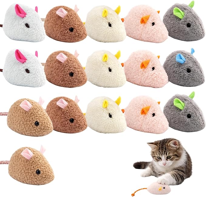 Catnip Mouse, Interactive Plush for Indoor Cats, 18 pcs Multi-Cat Household Entertainment, Natural Hunting Instinct Activation, 7 Color Assortment